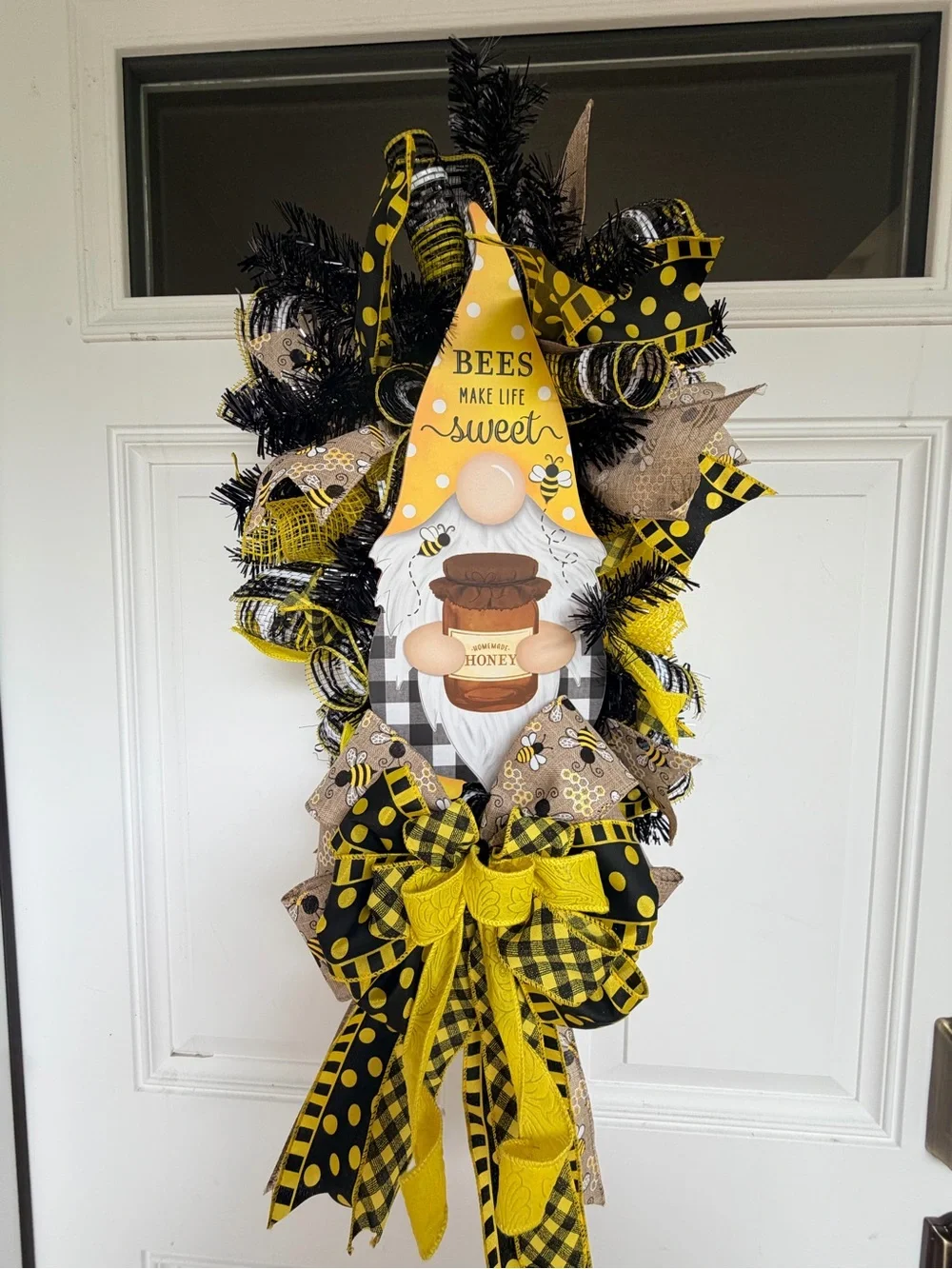 Bees Make Life Sweet Gnome Door Hanger - Yellow & Black